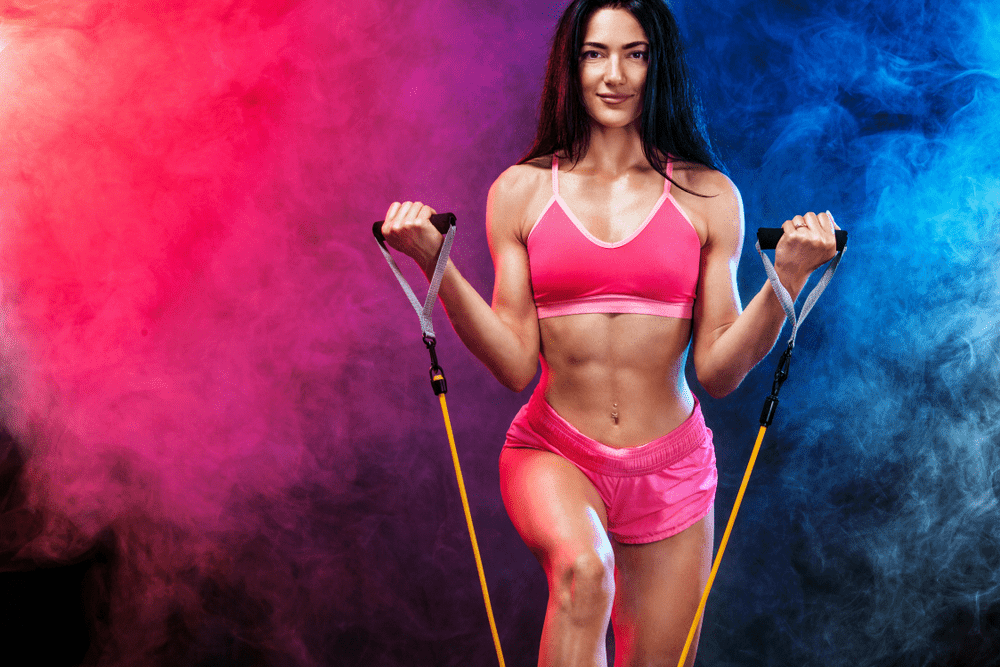 Biceps curls with resistance band superset