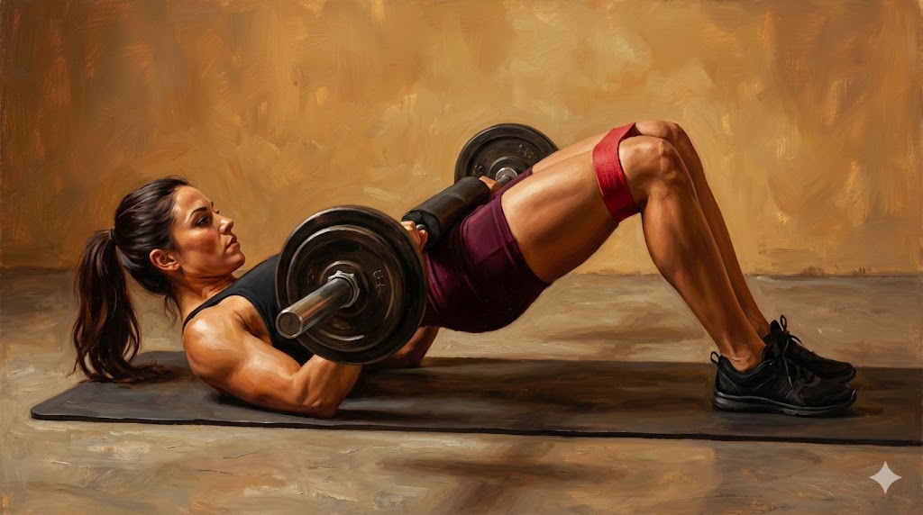 COTTON BAND BARBELL GLUTE BRIDGES NARROW STANCE